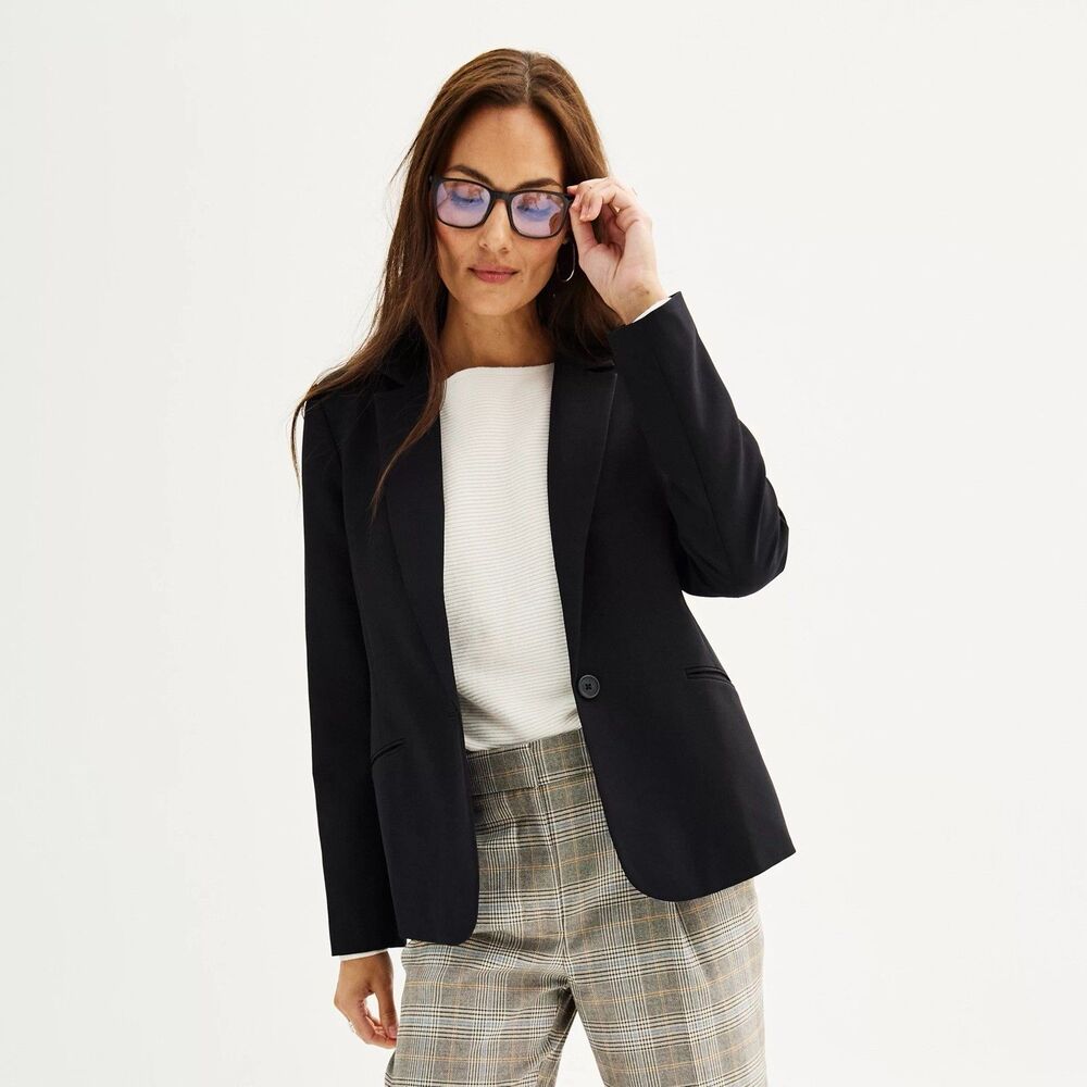 Nine West Blazer Size XS Classic Black Single Button Pockets Fitted NWT Women's